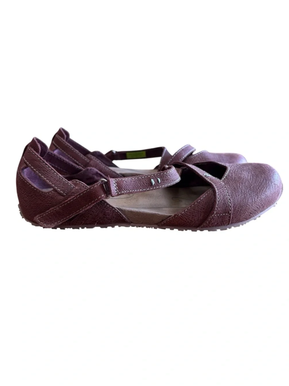 AHNU WOMENS CROSS STRAP MARY JANE FLATS MAUVE 7 NARROW - Picture 4 of 9